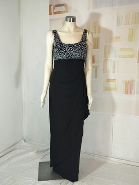 Alex Evenings Black Maxi Dress with Silver Beaded Bodice